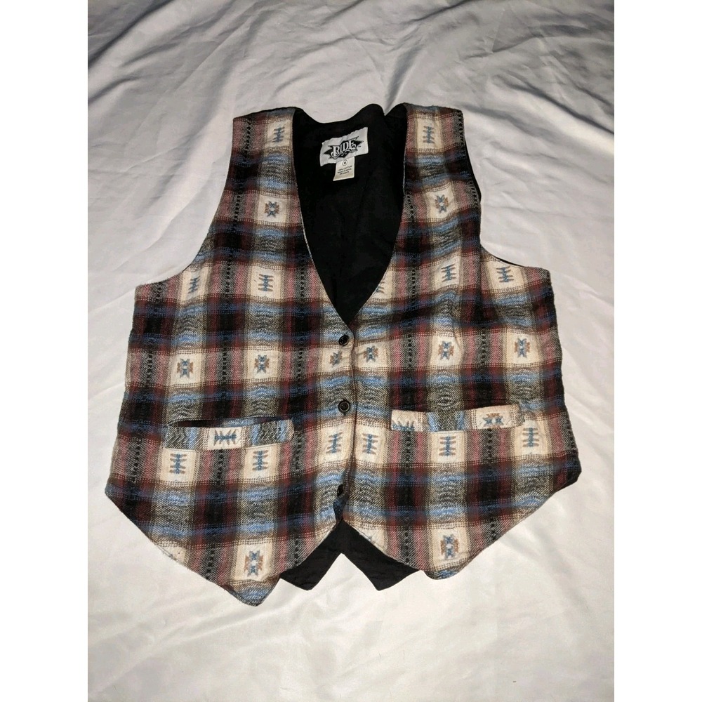 Vintage Ride Vest Aztec Print Size Medium 3 Button Tie Back Made In Nepal